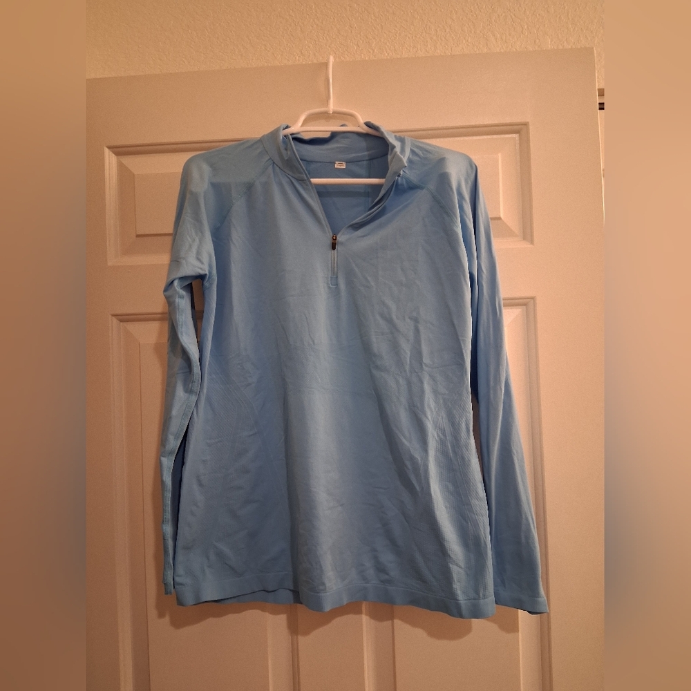 Athleta Light Blue Long-Sleeve Quarter-Zip Top